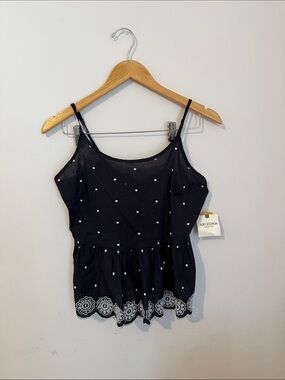 Arizona Navy Blue Polka Dot Embroidered Tank Top